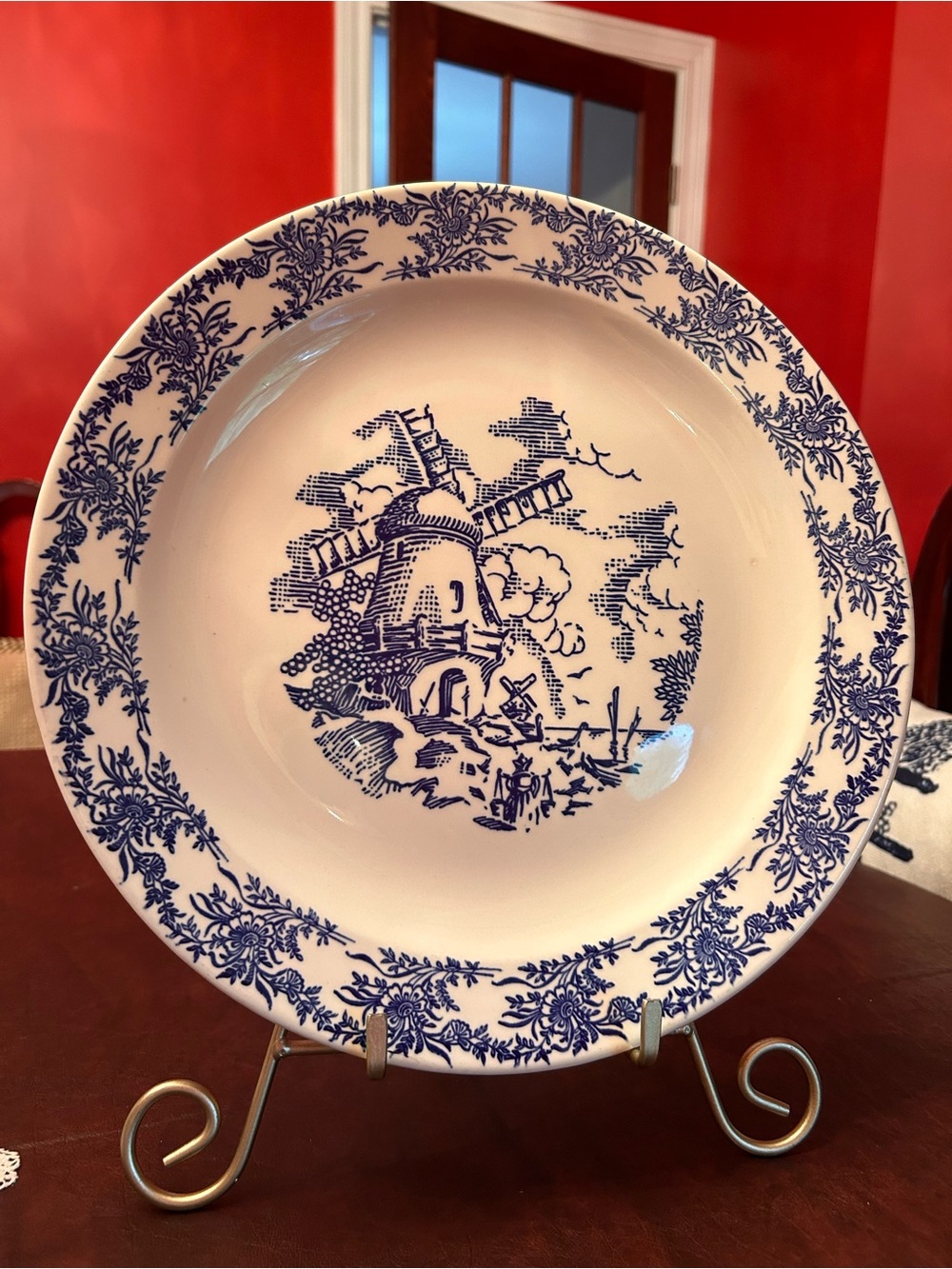 Vintage Royal China Blue and White Windmill Pattern Luncheon Plate. Made In USA